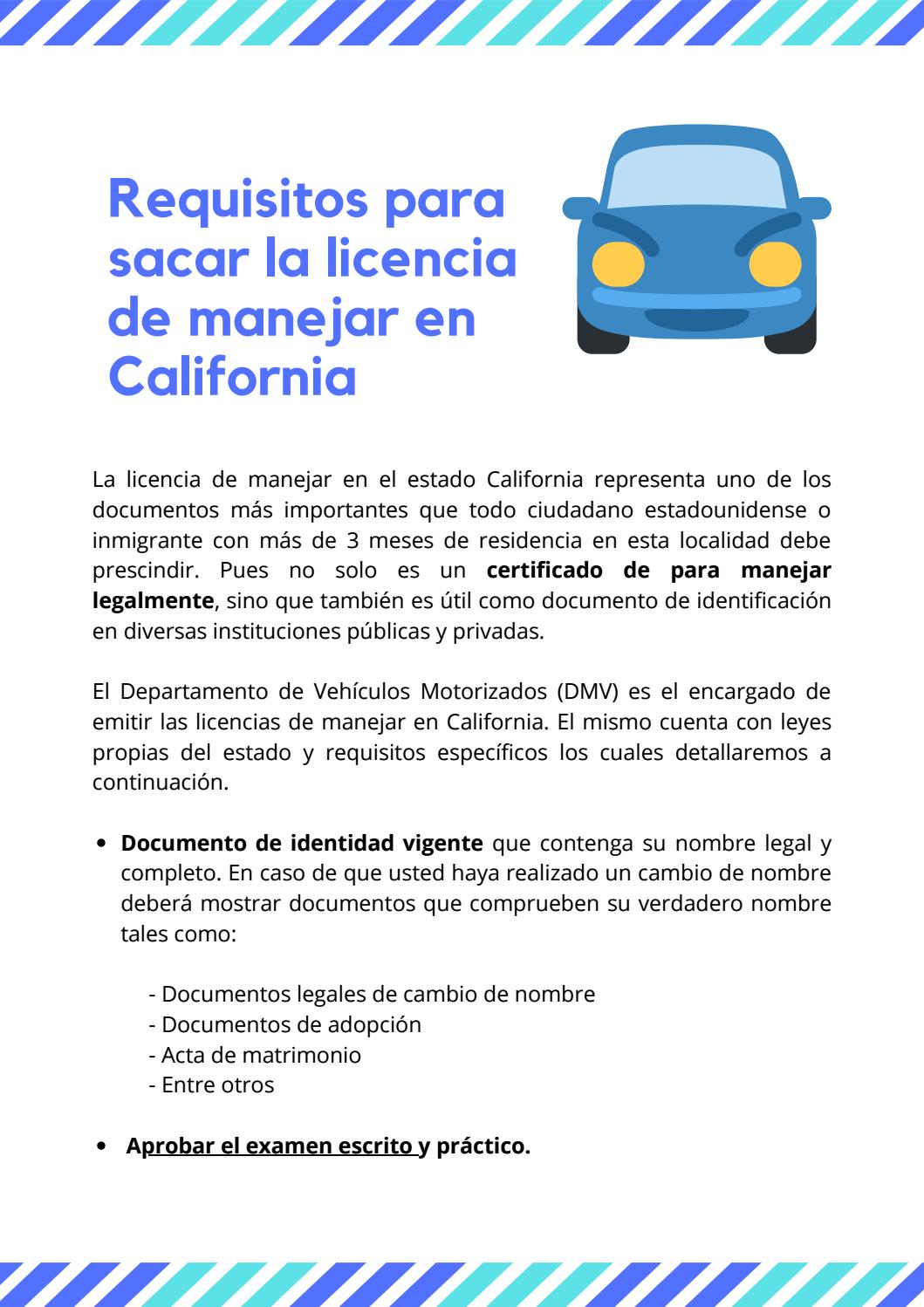 Requisitos Para Sacar La Licencia En California
